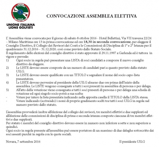 CONVOCAZIONE ASSEMBLEA ELETTIVA DELLA U.I.L.G.