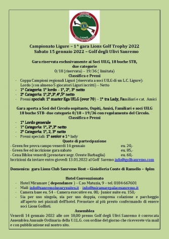 1^ Gara Lions Golf Trophy 2022 - Campionato Ligure