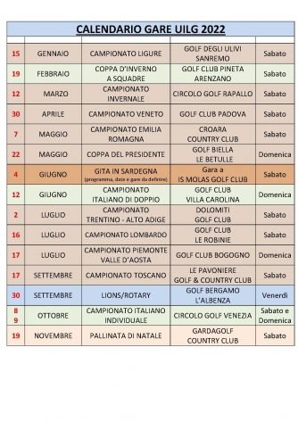 CALENDARIO UILG 2022